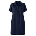 thumbnail image 6 of QUNYINEY Midi Casual Dresses for Women Faux Cotton Linen Blue Short Sleeve Shirt Dress with Pockets Collared Button Loose Fit Dresses, 6 of 6