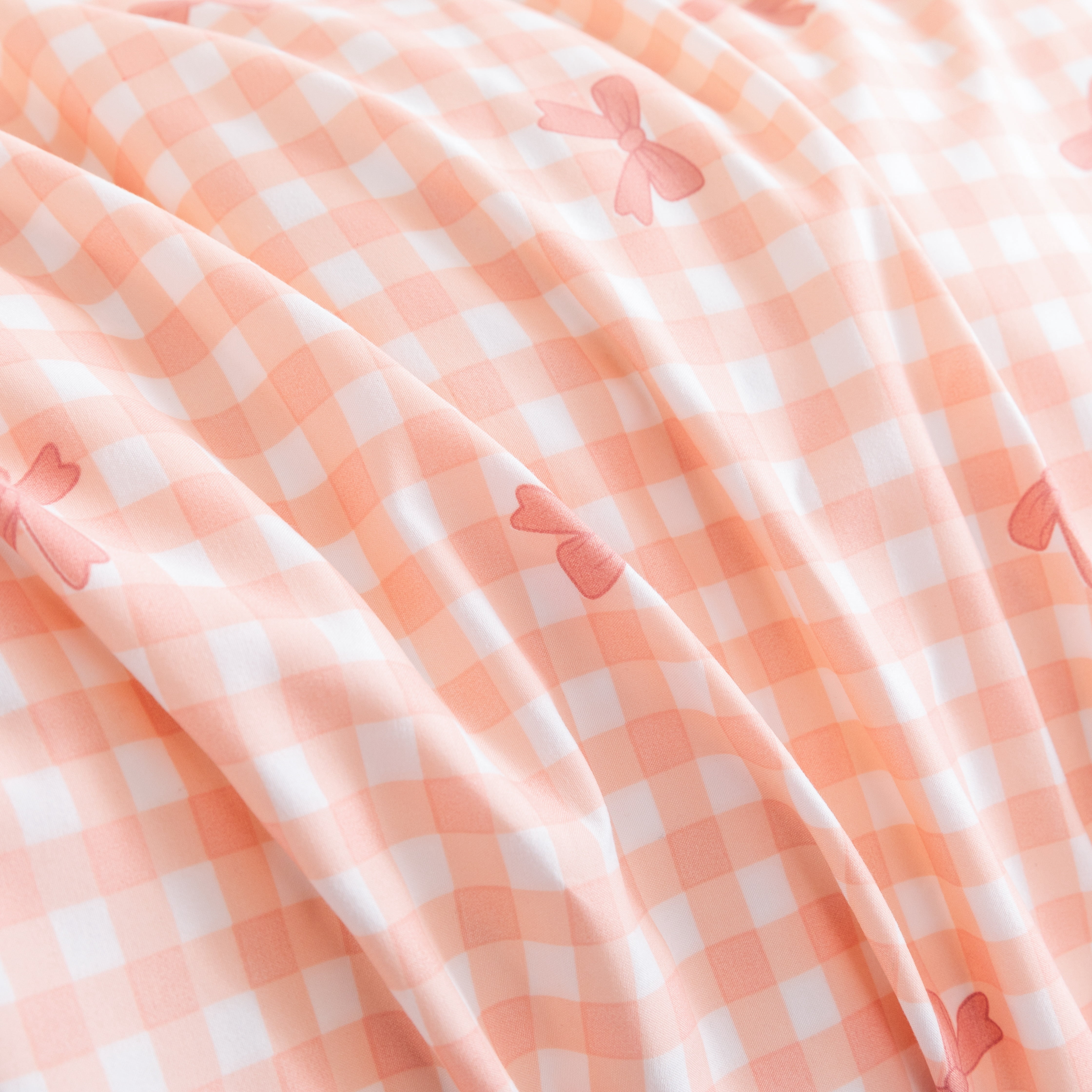 Twin Size Pink Plaid Bowknot Reversible Comforter Sets 3 Piece Kids Girls Grid Bows Soft Lightweight Microfiber Bedding Set with 2 Pillowcases
