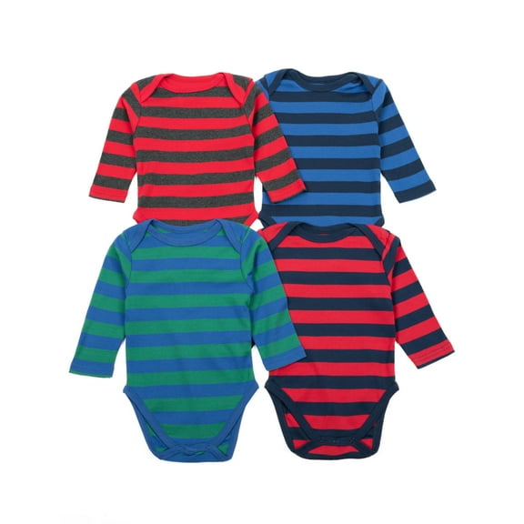 Leveret 4 Pack Long Sleeve Bodysuit 100% Cotton Stripes Boy 18-24 Months Multi 1