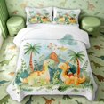 thumbnail image 2 of Manfei Cute Cartoon Dino Wildlife Bed Spread Queen,Kawaii Palm Tree Queen Coverlet Set,White Green,3-Piece,1 Quilt and 2 Pillowcases, 2 of 7