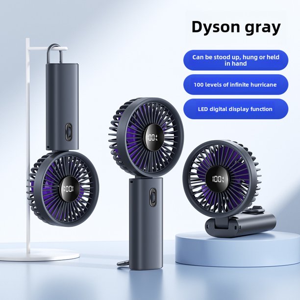 Ventilador pequeño turbo de mano con regulación de velocidad continua y pantalla digital, ventilador de 100 velocidades, portátil, plegable, silencioso para exteriores