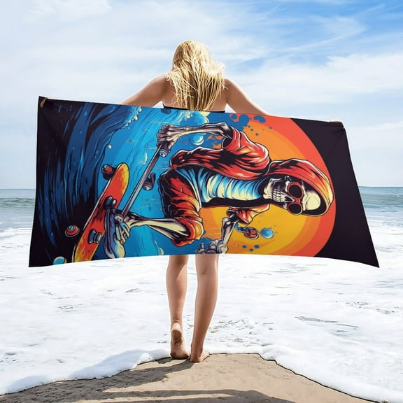 Dancing Cute Skull Man Oversized -Washed Lightweight Quick Dry Beach Towels - 32"x63"