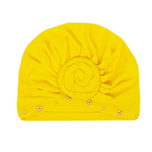 Qarigey Nudo Turbante musulmán Hijab Beanie Color sólido Moda Pañuelo plisado Accesorios de estilo femenino Gorros Gorros Banquete Sombreros Amarillo