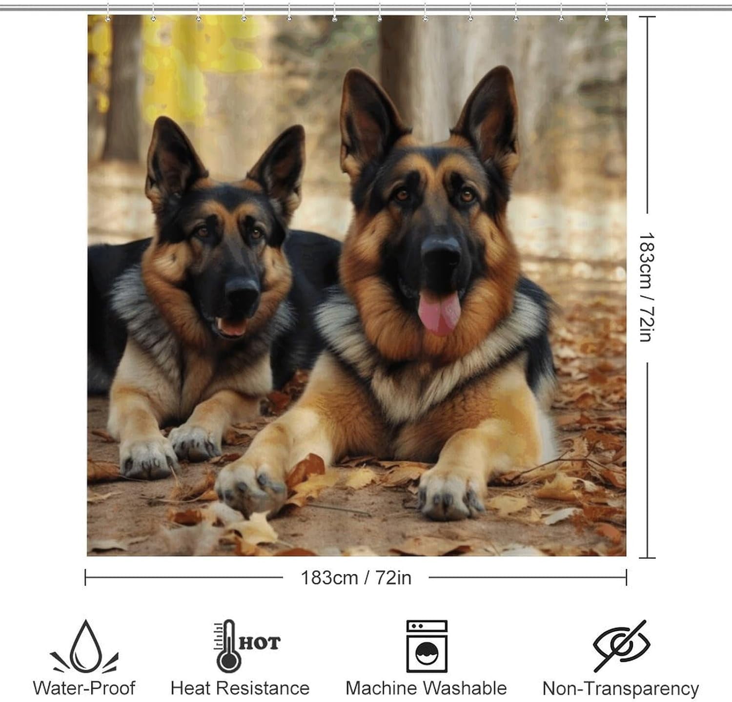 Bath Rug Set 4 Piece German Shepherd Dog Print 4 Piece Bathroom Rug Set,Four Piece Bathroom Sets Including Shower Curtain Sets and Hooks