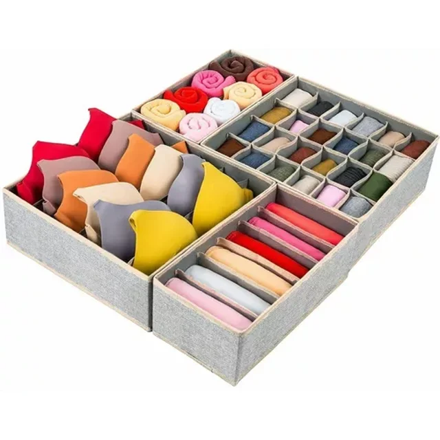 Caja de tela Liwei juego de 4 cajas Plegables con separadores para ropa interior calcetines corbatas bufandas