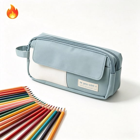 Multi Layer Color Block Pencils Case With Supplies, Zipper Cute Pencil Pouch Large Storage Portable, Special Pencil Case for Student Office Stationery