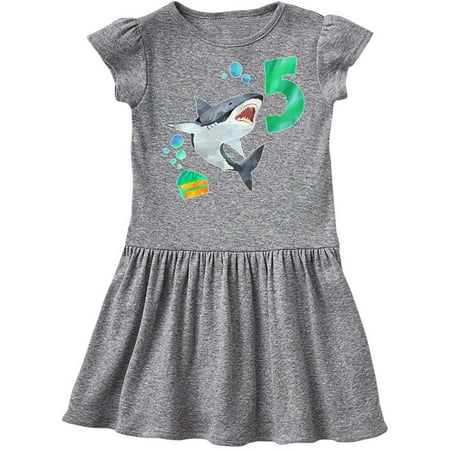

Inktastic Fifth Birthday Shark with Cake Gift Toddler Girl Dress