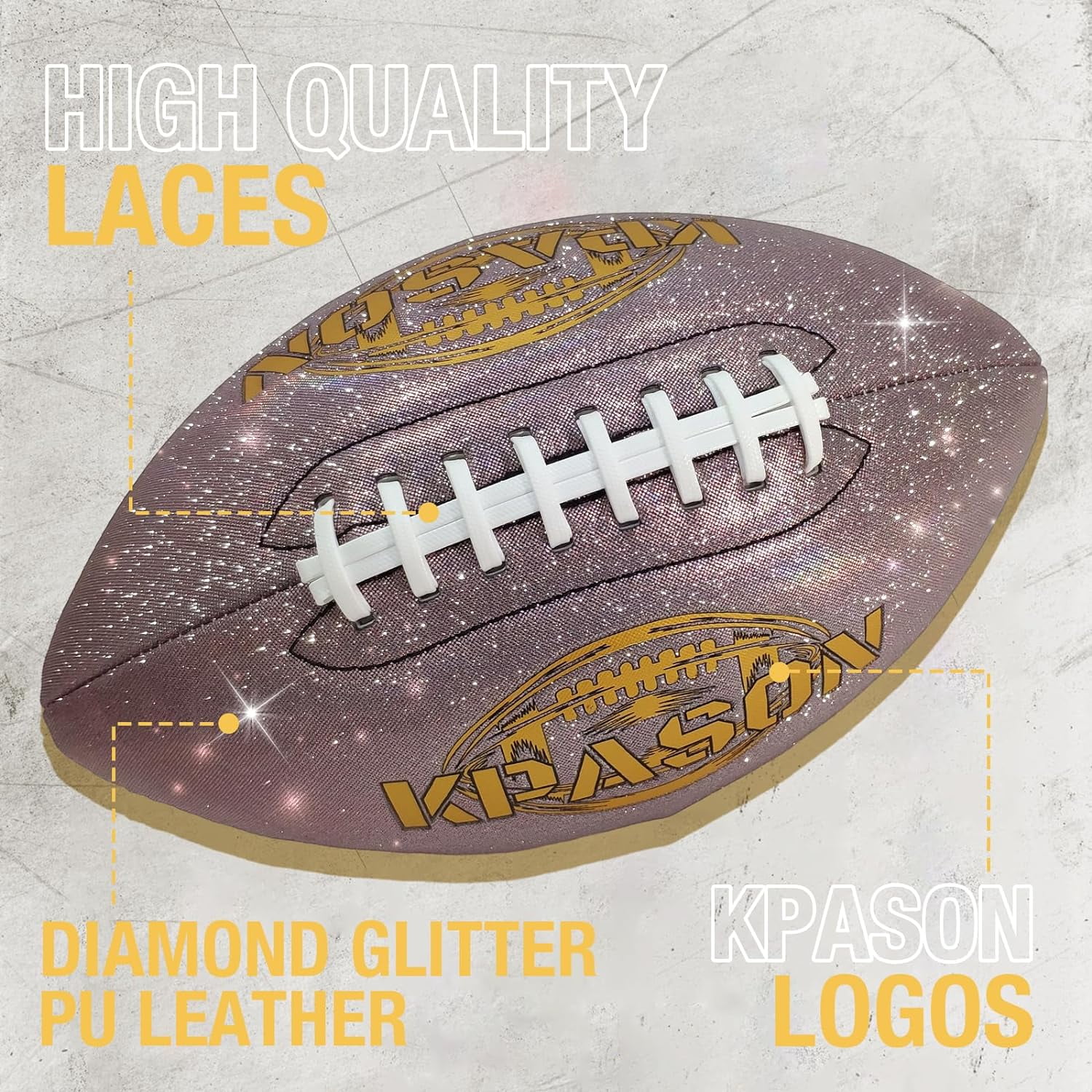 KPASON Football, Glitter Glow Football - Purple Holographic Glow Football Sparkles in The Light - Official Size 9 with Pump for Adults