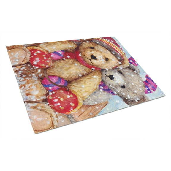 Caroline's Treasures CDCO0461LCB Winter Snow Teddy Bears Glass Cutting Board Large, 12H x 16W, multicolor