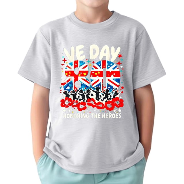 T-shirt d'Été à Manches Courtes Col Rond Imprimé Drapeau pour Garçons Bébés Enfants Taille 2-3T