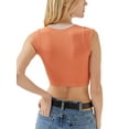 thumbnail image 4 of Franhais Women Summer Causual T-shirt, Short Sleeve U Neck Contrast Color Crop Top, 4 of 9