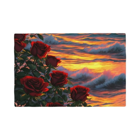

Table Placemats Set of 6 - Beach Rose Seaside 12x18 In Faux Linen Double Heat Resistant Place Mats Cloth Indoor/Outdoor Placemats Washable Table Mats for Dining Kitchen Party