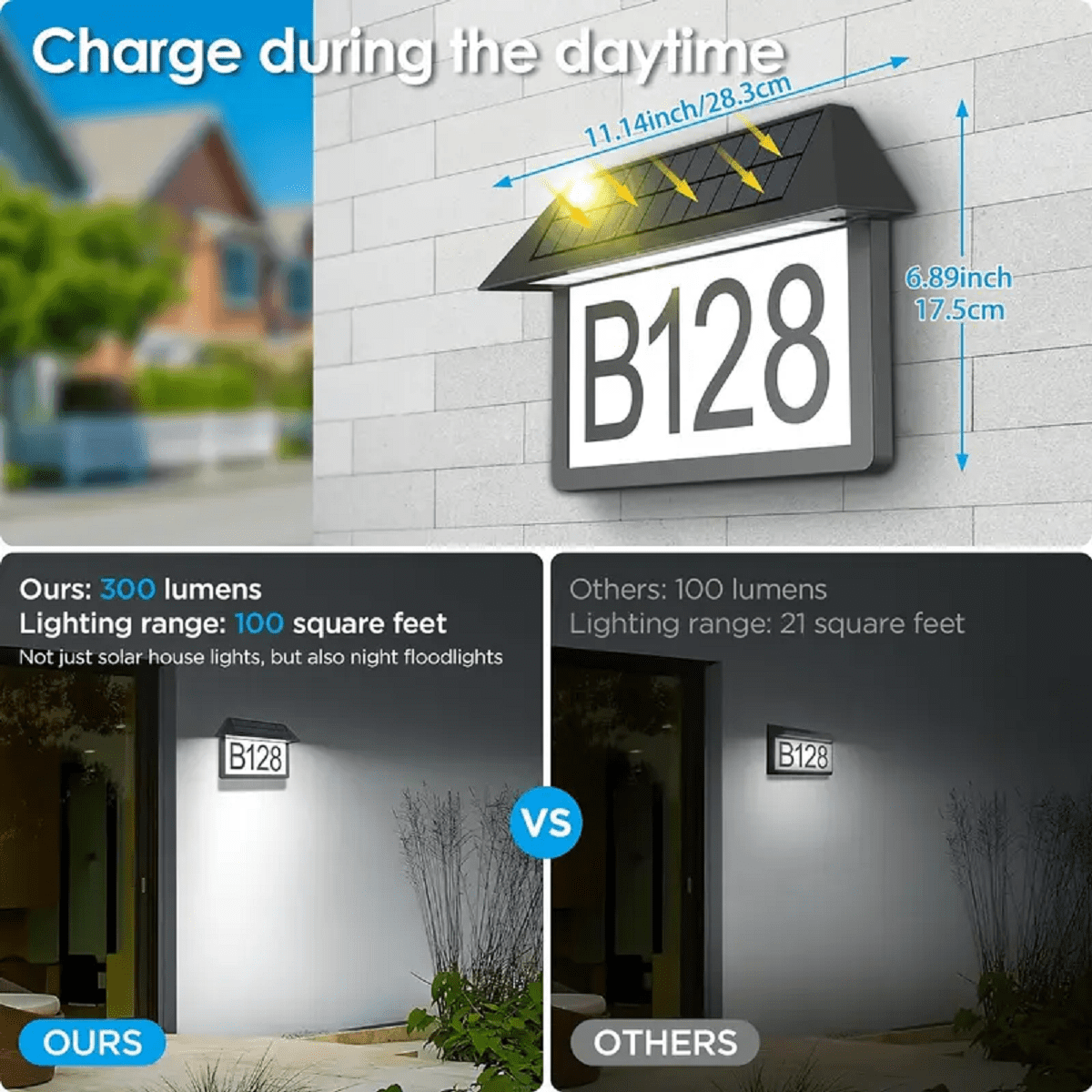 Solar Address Sign, Lighted Address Plaque Outdoor Waterproof, Illuminated Address Numbers, House Numbers for Outside