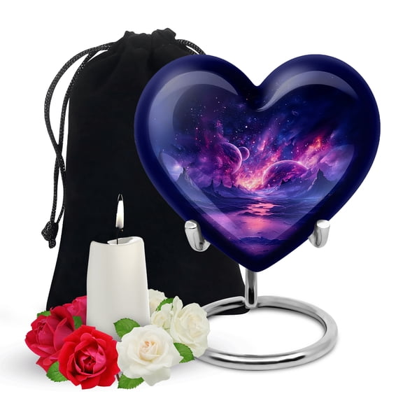 Yatskia Purple Star Galaxy Large Memorial Urns for Human Ashes Adult Man, Decorative Cremation Urn for Ashes for Women, (Heart Large, 8 Inch)