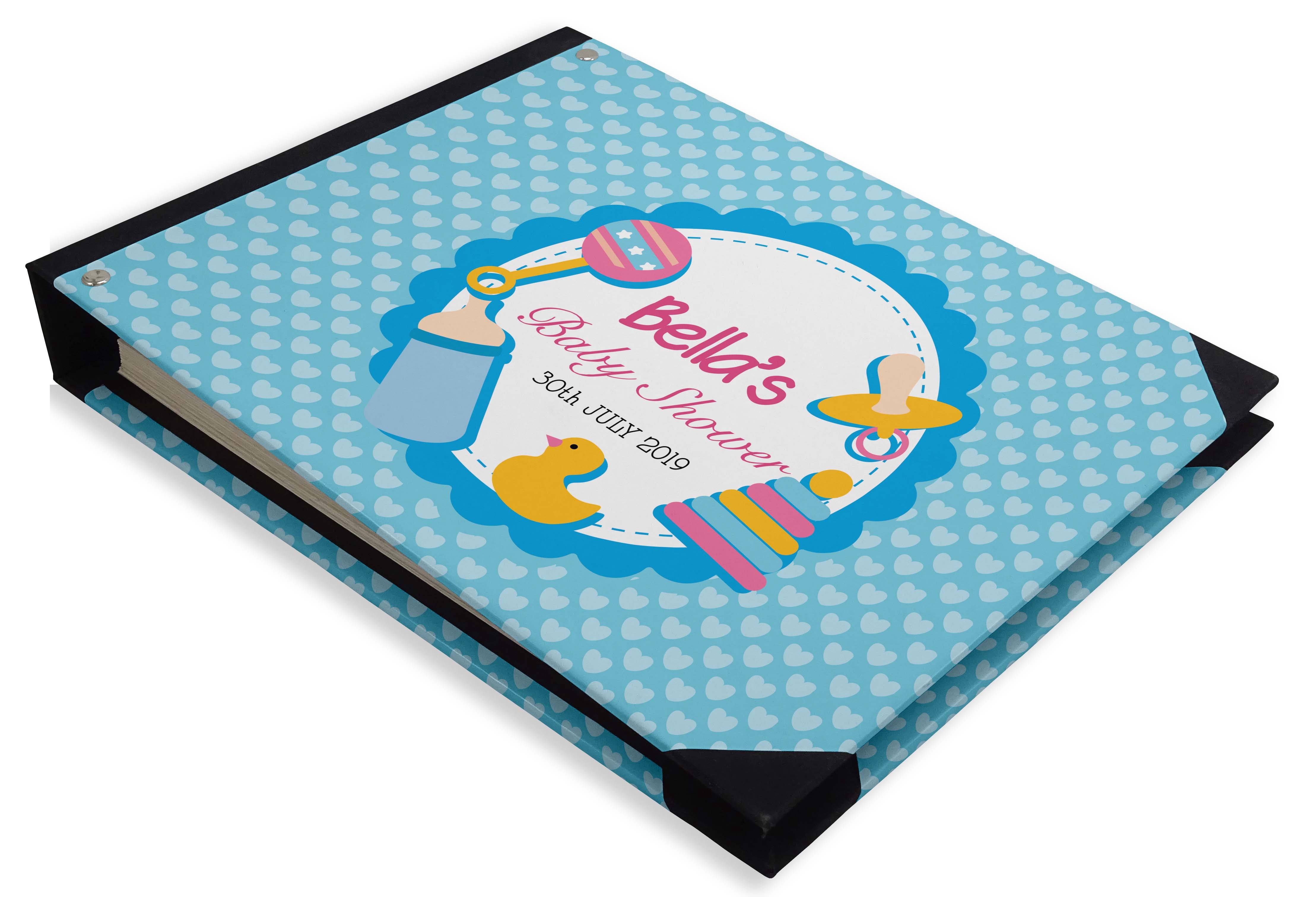 Darling Souvenir Blue Seamless Heart & Baby Objects Hardbound Cover Personalized Printed Baby Shower&nbsp;Guestbook&nbsp;Scrap&nbsp;book-9 x 12 Inches