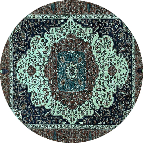 Ahgly Company Indoor Round Abstract Light Blue Modern Area Rugs, 4' Round