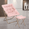 thumbnail image 4 of Magshion Set of 2 Folding Saucer Chair with Ottoman, Faux Fur Moon Chair and Footrest with Metal Frame, Foldable Lounge Chair and Foot Stool Set, Pink, 4 of 11
