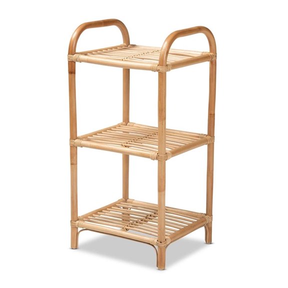Pemberly Row Modern Bohemian Brown Finished Rattan 3-Tier Display Shelf