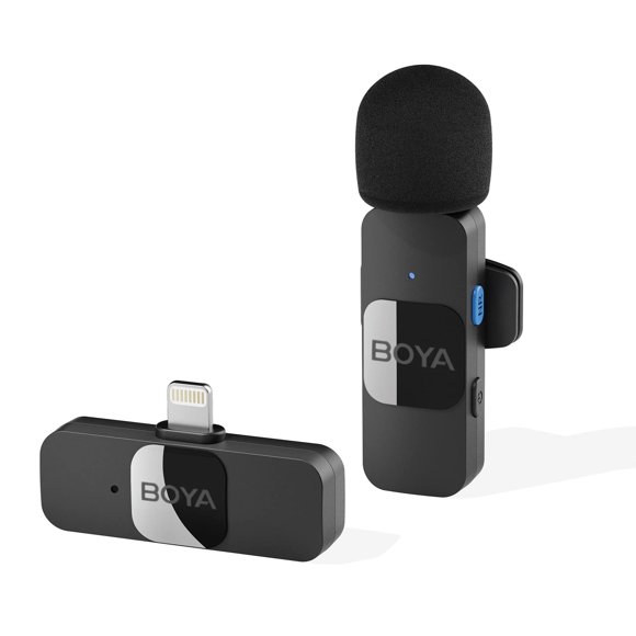 BOYA Wireless Lavalier Microphone for iPhone iPad Phone Omnidirectional External Mini Lapel Lightning Microphone for iPhone Clip-On Mic for