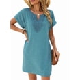 thumbnail image 4 of Women Lace V Neck Casual Boho Dress Comfy Short Sleeve Flowy Hem A Line Beach Dress Turquoise XL, 4 of 9