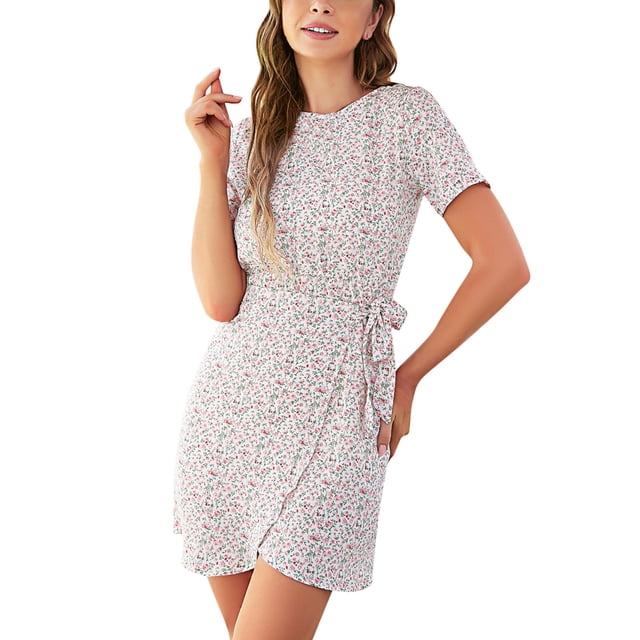 B91xZ Robe de Mariée Printemps Été Profond V Cou Élégant Noeud Papillon Mini Robe, Rose S