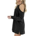 thumbnail image 3 of Women One Shoulder Split Hem Strap Solid Color Long Sleeve Tunic Top, 3 of 4
