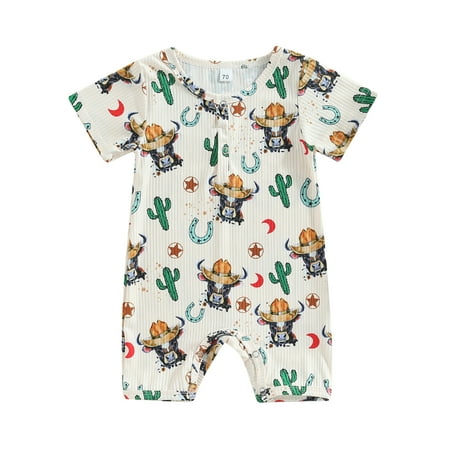 

Wassery Infant Girls Boys Romper Outfits Cow Head Print Short Sleeve Crew Neck Jumpsuits Summer Unisex Baby Bodysuits 0-18M