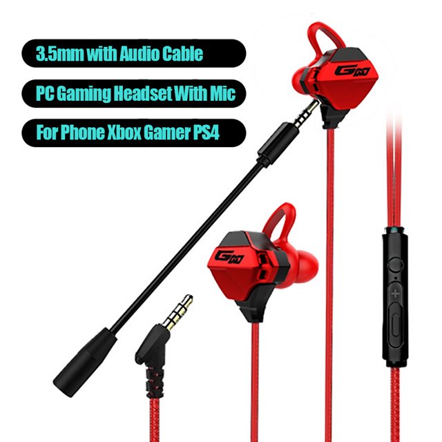 (3.5 mm) g10-a g5 pc gaming headset auriculares auriculares con micrófono control de volum Auriculares on-ear rojos Abanopi con cable trenzado rojo y conector 3.5 mm, vista frontal con ganchos para oreja y puntas intercambiables; control de volumen en línea y micrófono desmontable de 110 mm, cable anti-enredo de 2 m y sonido estéreo; compatibles con PS4, Xbox One, Nintendo Switch, PC y teléfonos; también aptos para llamadas móviles en viaje.
