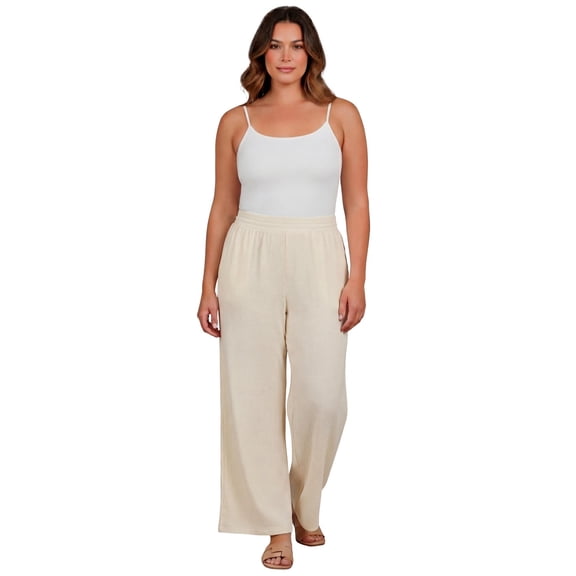 Avenue Women's Plus Size Knit Gauze Smocked Wide-Leg Pants