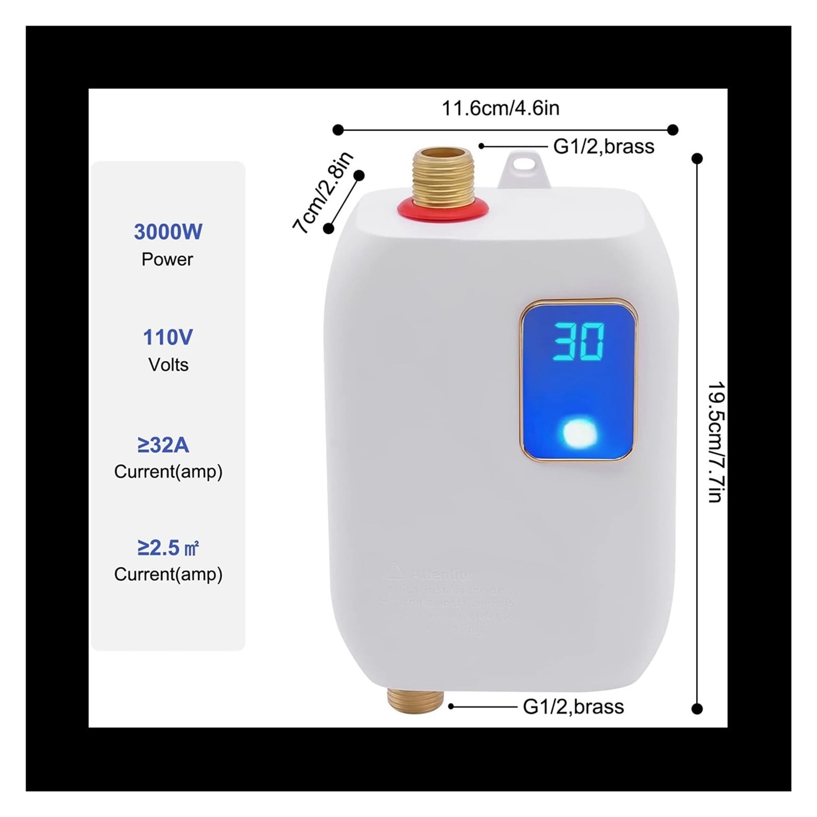 Instant Water Heater, Tankless Water Heater, 3000W Wall-Mounted Instant Hot Water Heater With LED For Daily Washing ,Energy Saving