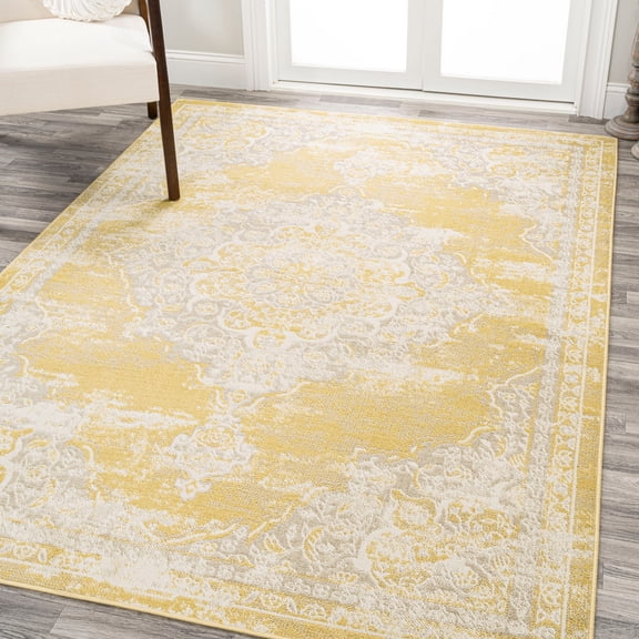 JONATHAN Y MODERN PERSIAN 3 x 5 Area Rug, Alhambra Ornate Medallion - Yellow/Cream, MDP400G-3