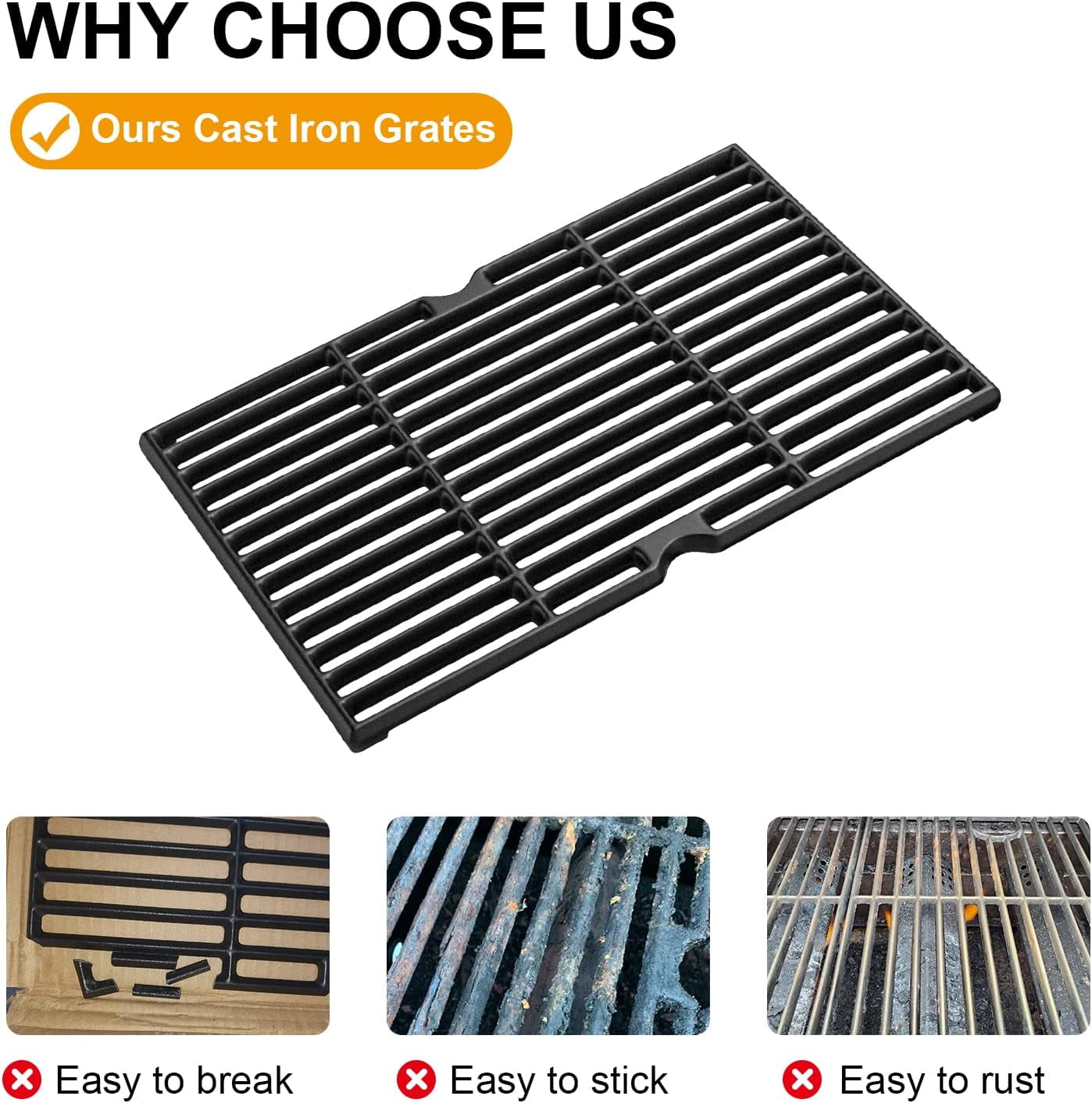 Cooking Grid Grates for Kenmore 4 Burner Grills,Enamel Cast Iron Grate Replacement Parts for Kenmore 146.10016510,146.46365610,146.16142210,146.16198211,2 Pack