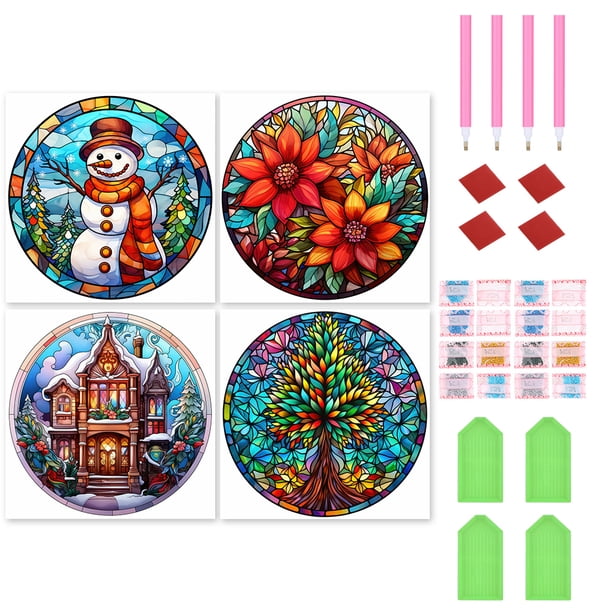 4 Uds 5D DIY Taladro Kit Atmósfera Navideña 30x30cm