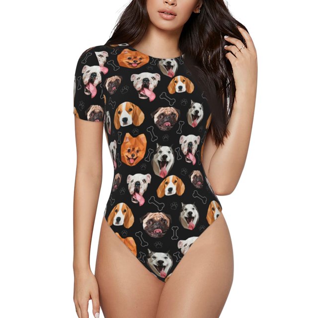 Saiise Différentes Races de Chiens Motif Grenouillère à Manches Courtes Col Rond Pyjama Extensible avec Fermeture à Pression-TG