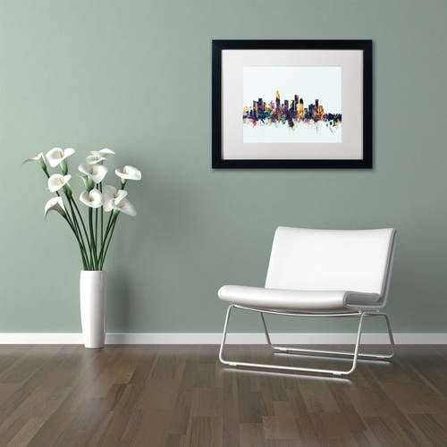Trademark Fine Art "Los Angeles CA Skyline Blue" Canvas Art by Michael Tompsett, White Matte, Black Frame