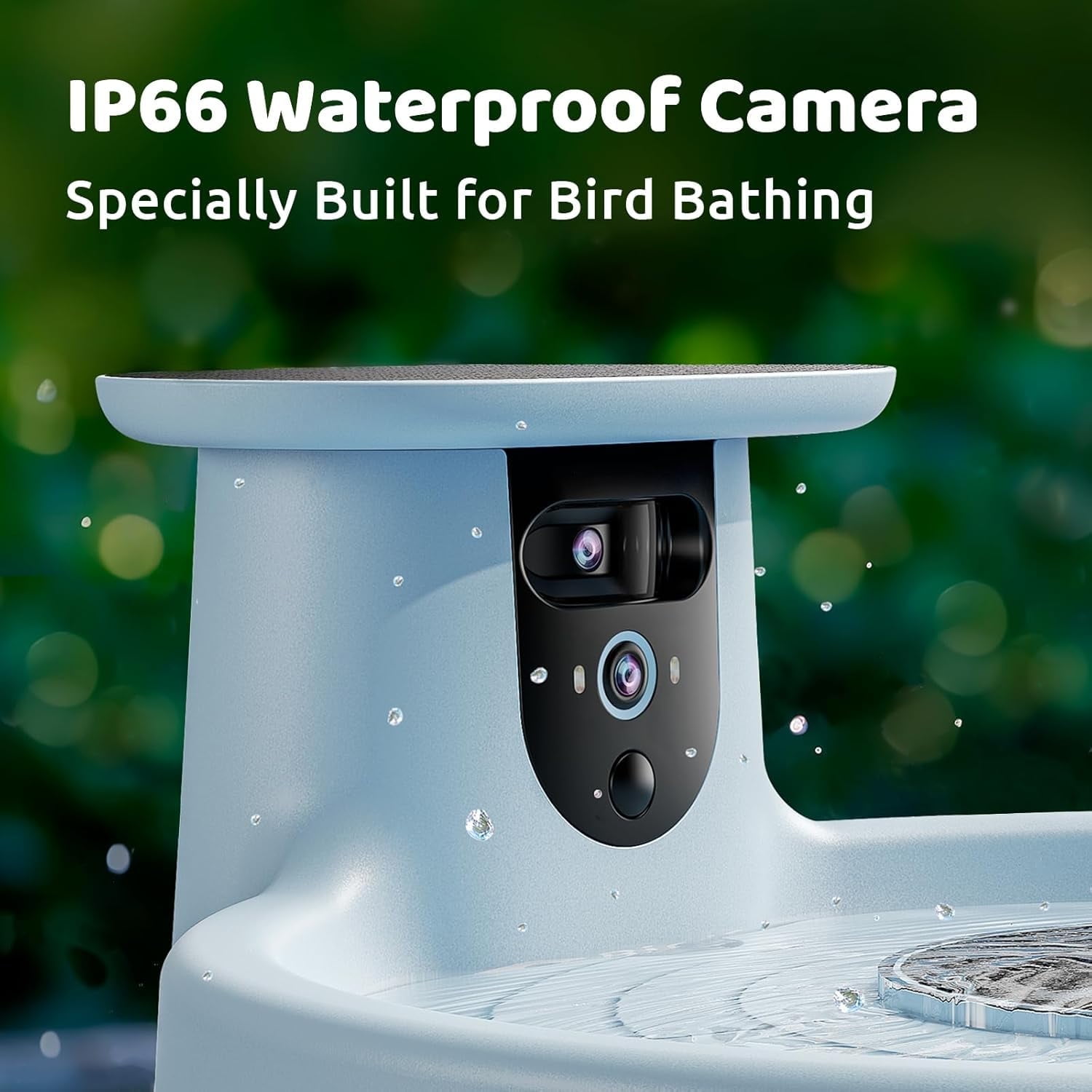 Birdfy Bird Bath with Camera, Solar Powered, Round Pond Fountain, 1080P HD Bird Camera Auto Capture Bird Bath Videos, Blue