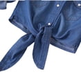 thumbnail image 5 of Zynoxe Womens Denim Jackets Casual Long Sleeve Button Down Tie Front Plus Size Denim Shirts Summer Cropped Jean Jackets with Pockets Blue S, 5 of 6