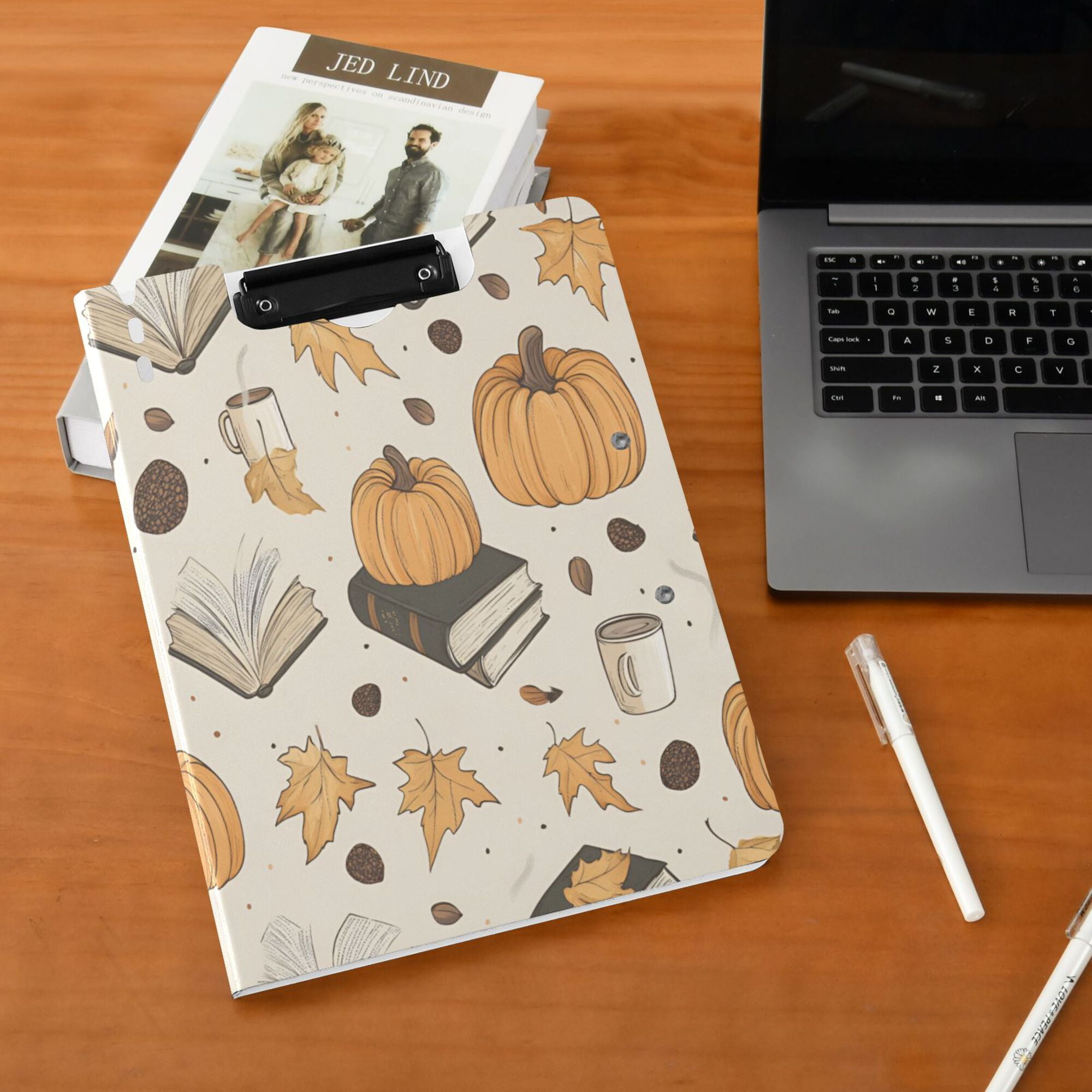 FORMRS A4 Clipboard Folder with Pen Holder Horizontal Foldable School Office Binder, Beige Fall Books