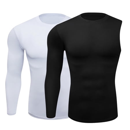 Hinvhai Mens One Arm Sleeve Compression Shirt 1/2 Long Sleeve Base Layer Sports Workout Basketball Top White XL(XL)