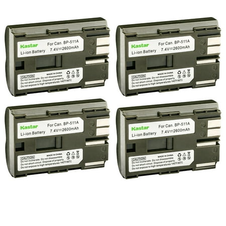 Image of Kastar 4-Pack BP-511 Battery Replacement for Canon DM-MV600 MV600 MV600i DM-MV630i MV630i DM-MV650i MV650i DM-MV690 MV690 DM-MV700 MV700 MV700i DM-MV730i MV730i DM-MV750i MV750i Camera