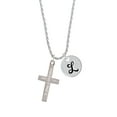 thumbnail image 2 of Delight Jewelry Stainless Steel Joshua 1:9 - Be Strong and Courageous Engraved Cross - Silvertone Script Initial Disc - L - Charm Necklace, 20"+3", 2 of 4