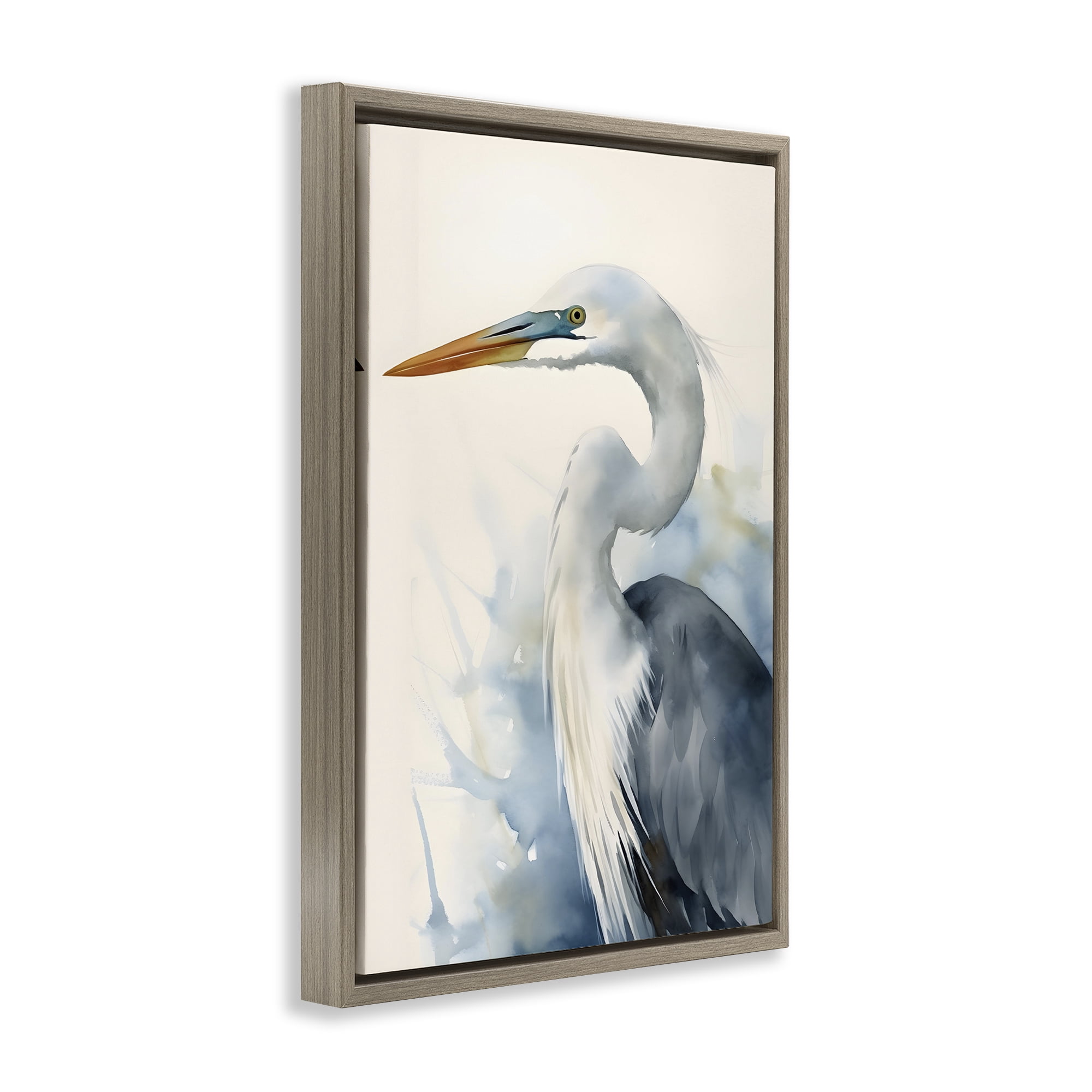 Stupell Industries Quiet Heron View Animals & Insects Painting Brown Floater Framed Canvas Art Print Wall Art, 21 x 31