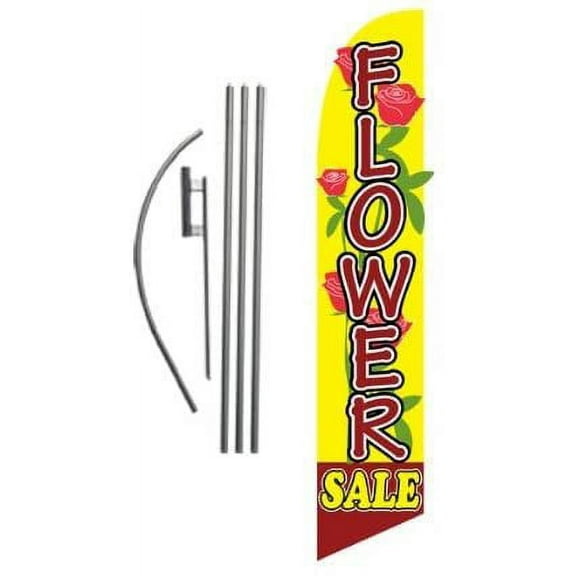 Flower Sale Advertising Feather Banner Swooper Flag Sign with Flag Pole Kit and Ground Stake