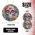 thumbnail image 2 of Funny Christmas Ornament,Skull Embellished With Flowers And Cacti,Xmas Round Ceramic Pendant, 2 of 6