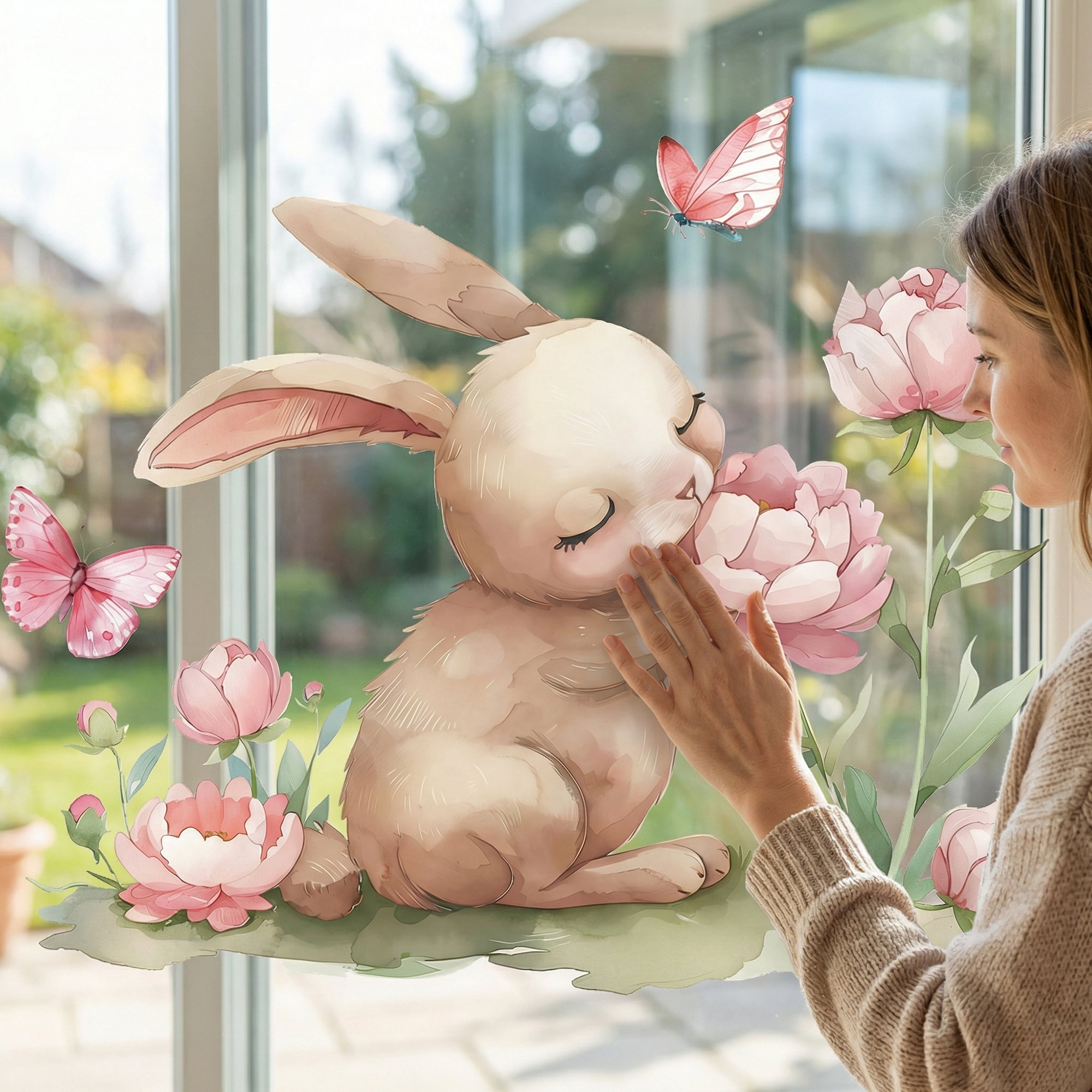 Unique Bargains 16 PCS Window Clings Rabbit Butterfly Flower Stickers Multicolor