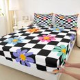 thumbnail image 3 of Homewish Groovy Daisy Flower Twin Sheet Sets, White Black Plaid Twin Fitted Sheet, Teens Kids Boys Girls Flat Sheet, Luxury Bedroom Decor, 3-Piece, 3 of 7