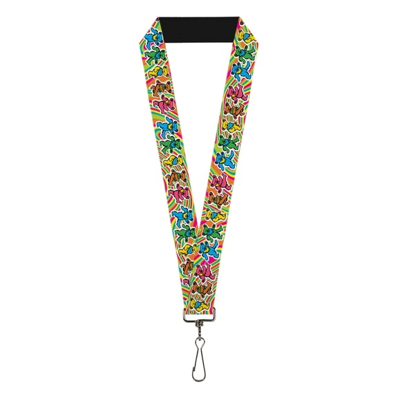 Grateful Dead Lanyard, Grateful Dead Dancing Bears Swirl Multi Color, Elastic