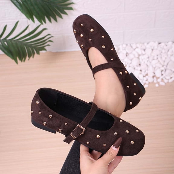 Plus Size Wide Width Square Toe Women's Office Work Dress Shoes Comfortable Daily Wear Spring Summer Brown 7.5