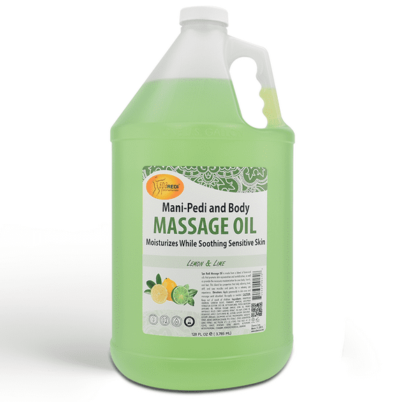SPA REDI - Massage Oil, Lemon and Lime, 128 Oz - Professional Pedicure, Manicure, Full Body Massage Therapy, with Almond Oil, Cotton Seed Oil, Sunflower Oil, Avocado Oil, Essential Oils, Vitamin E