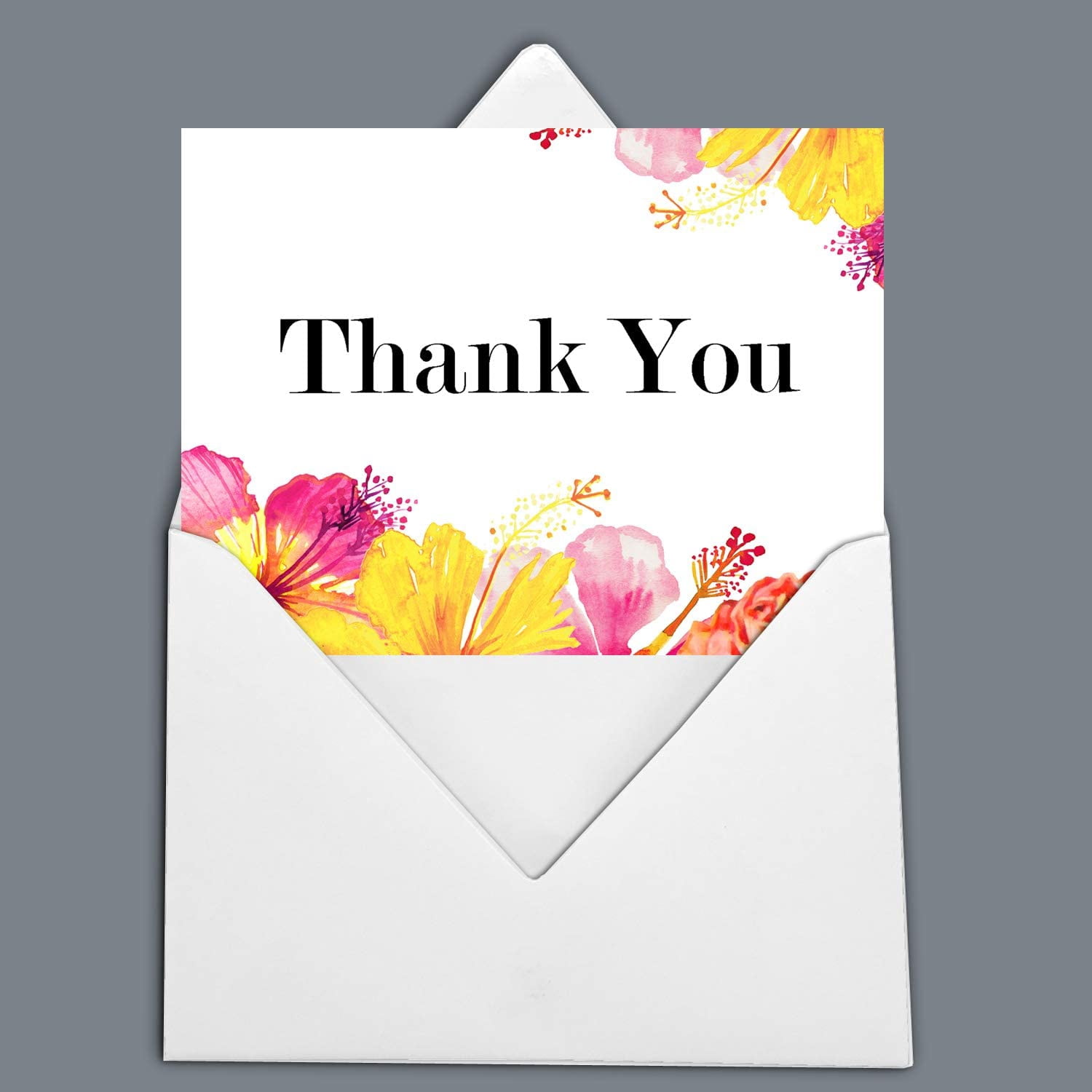 Darling Souvenir White Tropical Thank You Card Baby Shower Thank You Notes Folded Blank Greeting Card With White Envelopes - 100 Pcs